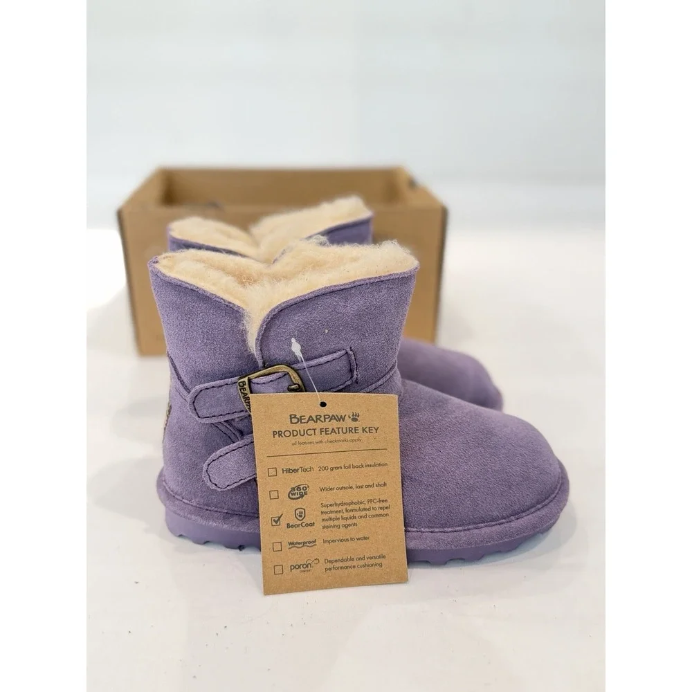 BEARPAW Katya Toddler Suede Faux Fur Lined Ankle Booties Buckle US 10 Fur lined